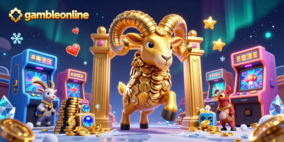 Join the fun at gambleonline with a golden ram charging through a vibrant casino scene!