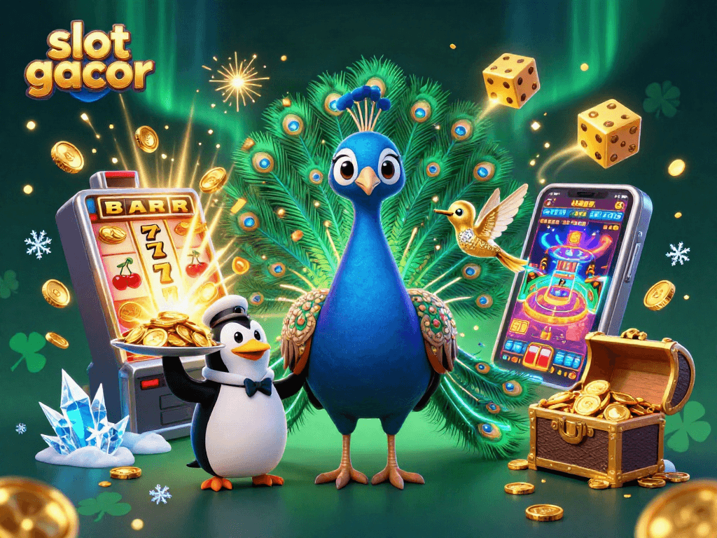 Experience slot gacor excitement with a colorful casino scene featuring vibrant characters and rich game elements.