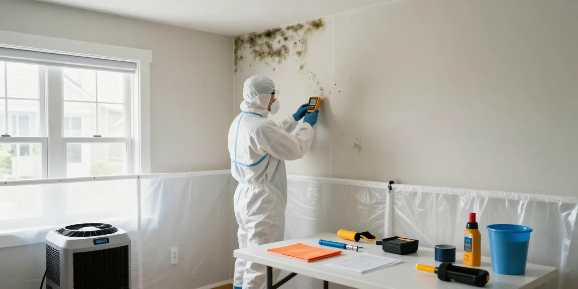 Mold Remediation West Vancouver with expert technician inspecting moisture-damaged wall.
