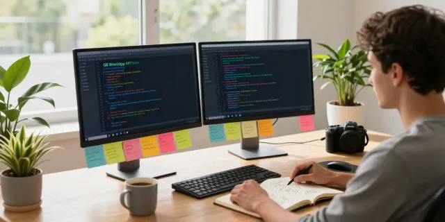 Developer coding GB WhatsApp APK new version in a modern workspace.